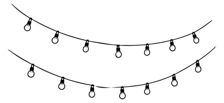Hand drawn line art string lights set featuring decorative bulbs for celebrations