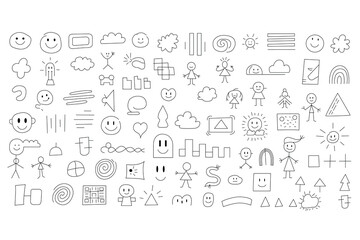Obraz premium A collection of various emoticon faces and symbols in black and white
