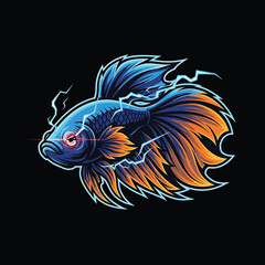 Electric Betta Fish Illustration with Vibrant Colors and Dynamic Lightning.