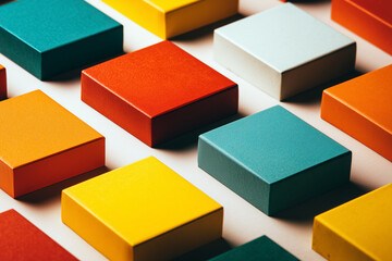 Obraz premium Vibrant colorful blocks arranged in dynamic pattern on white background