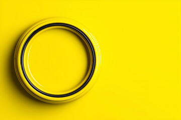 Vibrant yellow circular design element with black outline on bright background