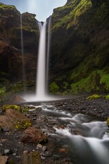 view of the picturesque Kvernufoss waterfall in southern Iceland near Skogar