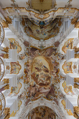 The aft part of the ceiling of the abbey church in Zwiefalten, a former Benedictine monastery