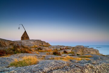 view of the historic Verdens Ende Lighthouse on Tjome Island in southern Norway