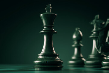 Strategic chess pieces on green board for business planning and competitive strategy
