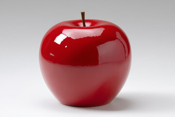 Vibrant red shiny apple with stem on white background