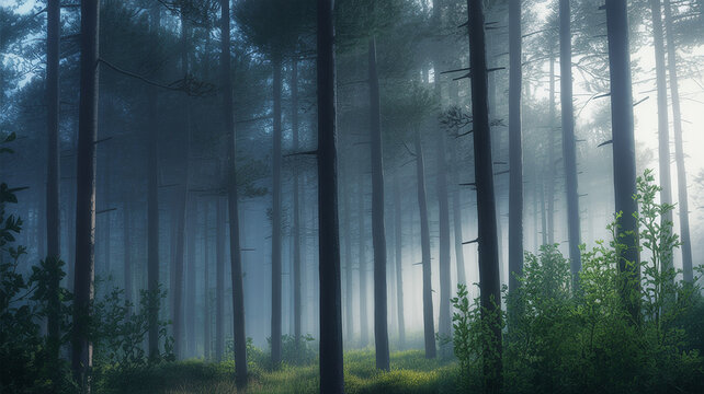 Serene forest in early morning mist - Powered by Adobe