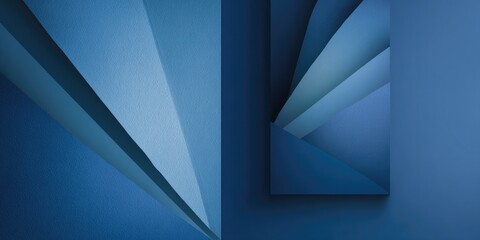 Obraz premium Abstract blue background with folded paper texture, minimalist geometric shapes and dark blue gradient