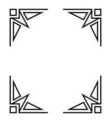 A set of four geometric corner designs featuring black triangles and lines on a white background