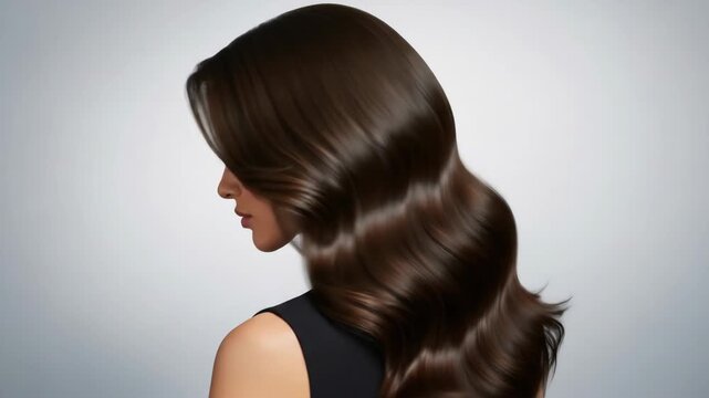 Beautiful woman with perfect long dark wavy hair.