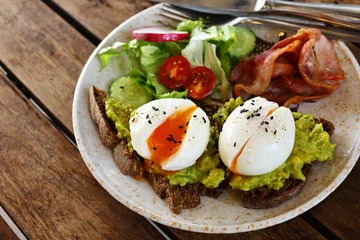 Fototapete Zu Essen traditional breakfast with fried egg and salad  © Olga Kriger