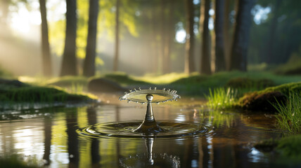 Serene forest pond reflection