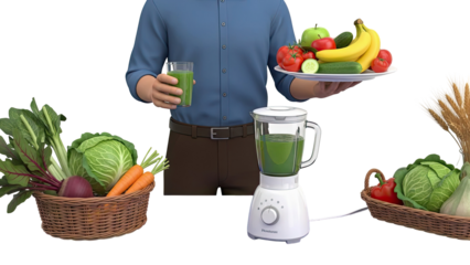 Man with Healthy Produce and Blender