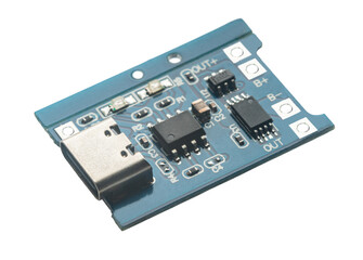 electronic circuit board close-up on a white isolated background