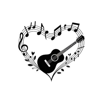 heart with musical notes guitar 