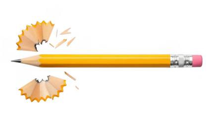 Pencil with shavings isolated on transparent background