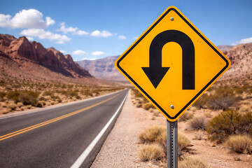 traffic u-turn sign on a desert road