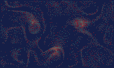 An abstract vector illustration depicting a complex network of interconnected data points and particles against a dark blue background. This digital transformation concept visualizes intricate