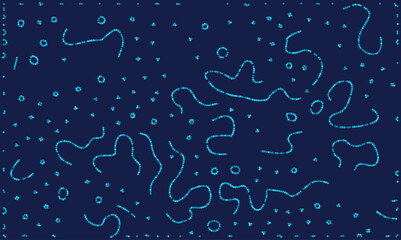 An intricate abstract dark blue vector background with a dynamic arrangement of flowing light blue lines and numerous small dots, creating a digital and technological pattern suitable for modern