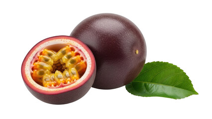 Passion fruit sliced and whole isolated on transparent background