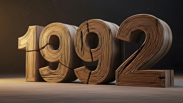 Wooden 1992 numbers with cracked texture on dark background