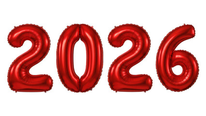 Celebratory 2026 balloon numbers isolated on transparent background