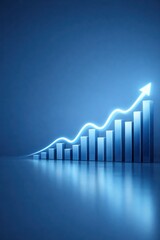 Blue rising bars with glow, financial growth and analytics concept