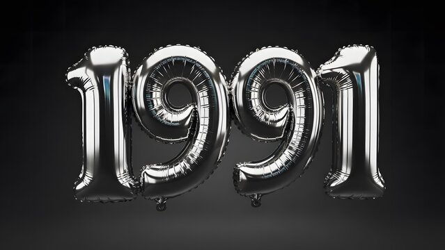 Silver Metallic 1991 Balloons on Dark Background