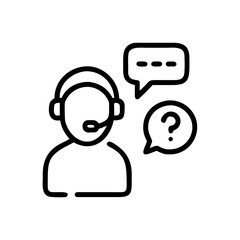 Customer support line icon, black outline client service and assistance symbol