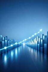Blue rising bars across horizon, business growth futuristic concept