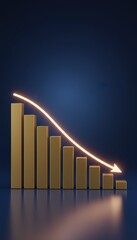 Golden declining bars with falling line, financial downturn concept