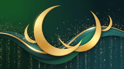 Golden Crescent Moons and Sparkling Waves Luxurious Islamic Background