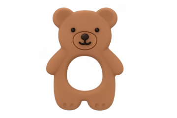 Brown silicone baby teether in bear shape for teething