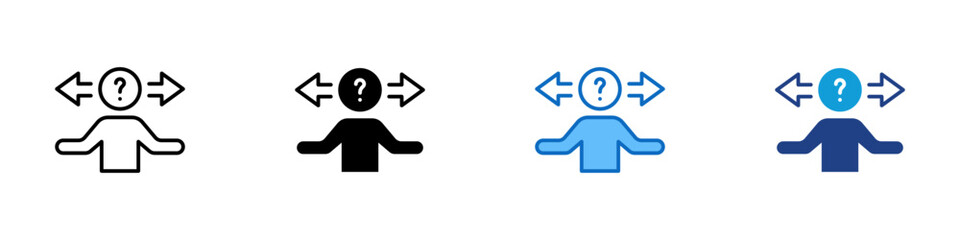 Possibility Multiple Style Icon Design Vector - Person with question mark and arrows representing uncertainty and possible outcomes