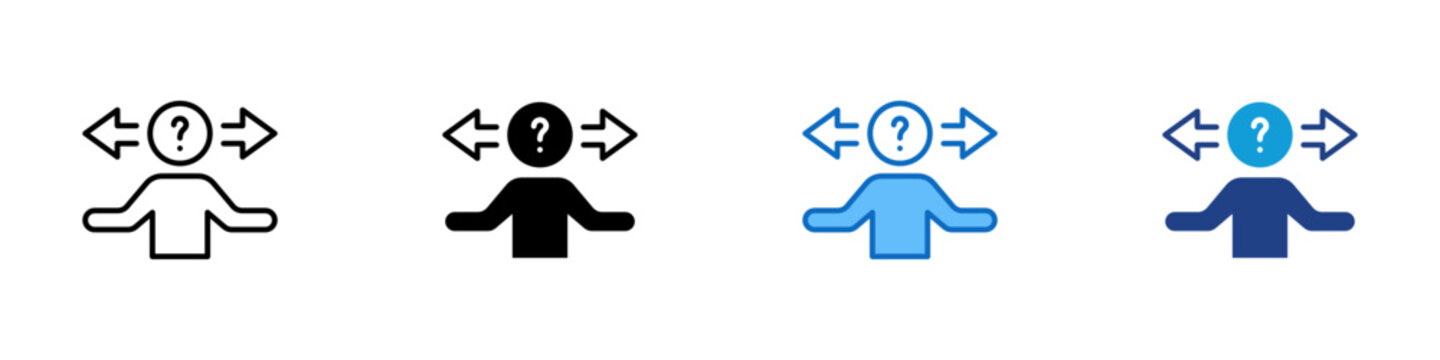 Possibility Multiple Style Icon Design Vector - Person with question mark and arrows representing uncertainty and possible outcomes
