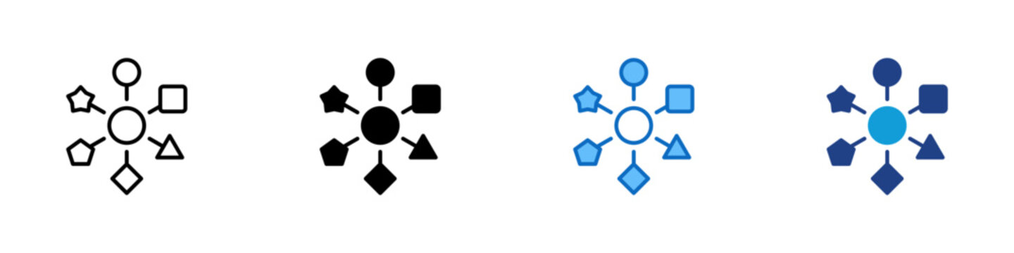 Variety Multiple Style Icon Design Vector - Multiple shapes around a center point representing diversity and options