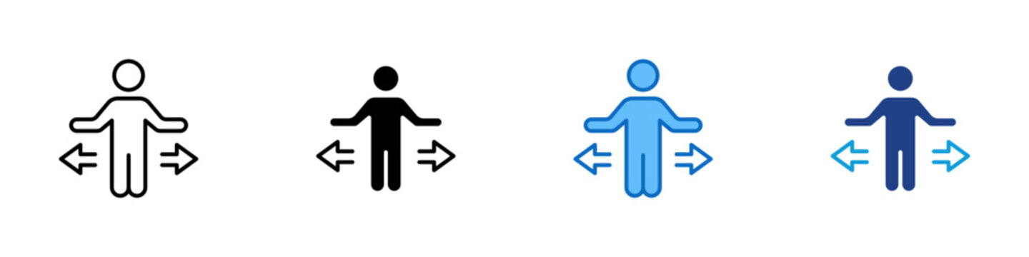 Way Choosing Multiple Style Icon Design Vector - Person with arrows pointing left and right representing direction selection and navigation choices