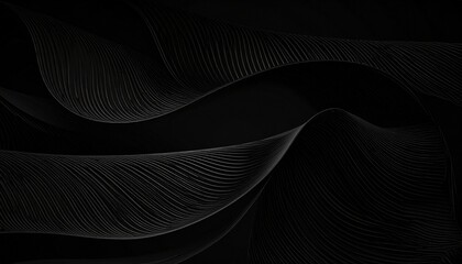Dark abstract waves with fine linear texture, flowing motion and layered depth in monochrome black.