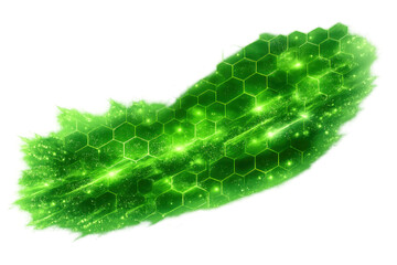 Green futuristic technology background with glowing hexagonal pattern and dynamic energy lines, transparent