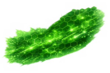 Green futuristic technology background with glowing hexagonal pattern and dynamic energy lines, transparent