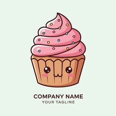 Cute Cartoon Cupcake with Pink Frosting and Sprinkles.