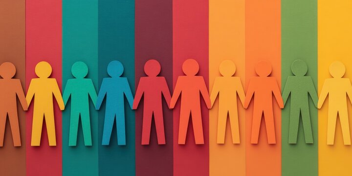 Inclusive Community Line Colorful Paper Cutout People Holding Hands Community and Diversity Concept