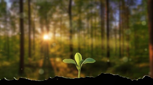 Animation of a seed sprouting in the soil in spring