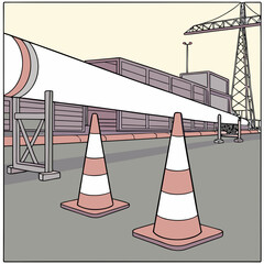 Wind Turbine Blade Resting on Supports by Cones in an Area