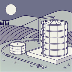 Diagram of micro pumped hydro system on a hillside
