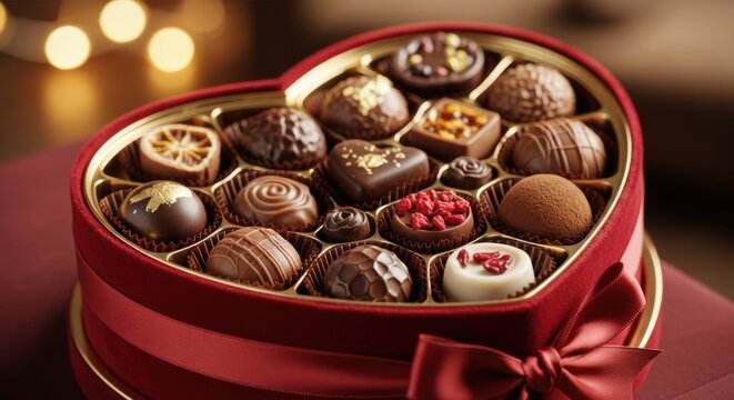 Heart-Shaped Box of Exquisite Chocolates Presents a Sweet Gesture of Affection - Powered by Adobe