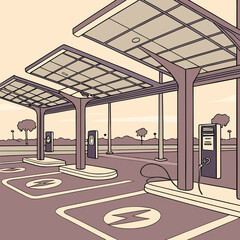Solar Powered Electric Vehicle Charging Station Bays in Landscape