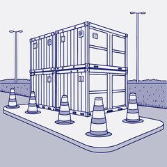 Stacked Battery Energy Storage Containers Surrounded by Cones