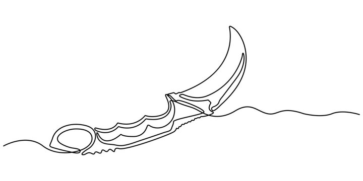 continuous line drawing of a commando knife. Military command knife icon drawn in one line.single line vector illustration.isolated white background