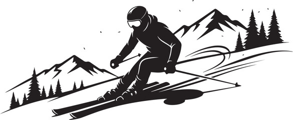 Mountain Skiing Silhouette Set